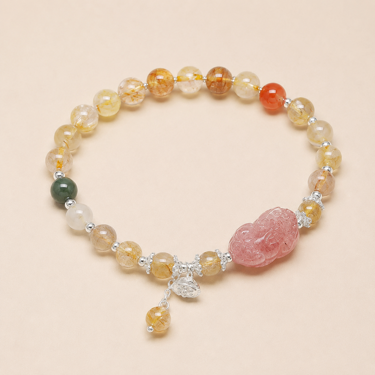 5A天然彩发晶草莓晶貔貅手链｜01 商品主圖