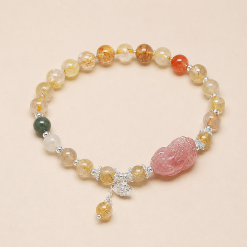 5A天然彩发晶草莓晶貔貅手链｜01 商品主圖