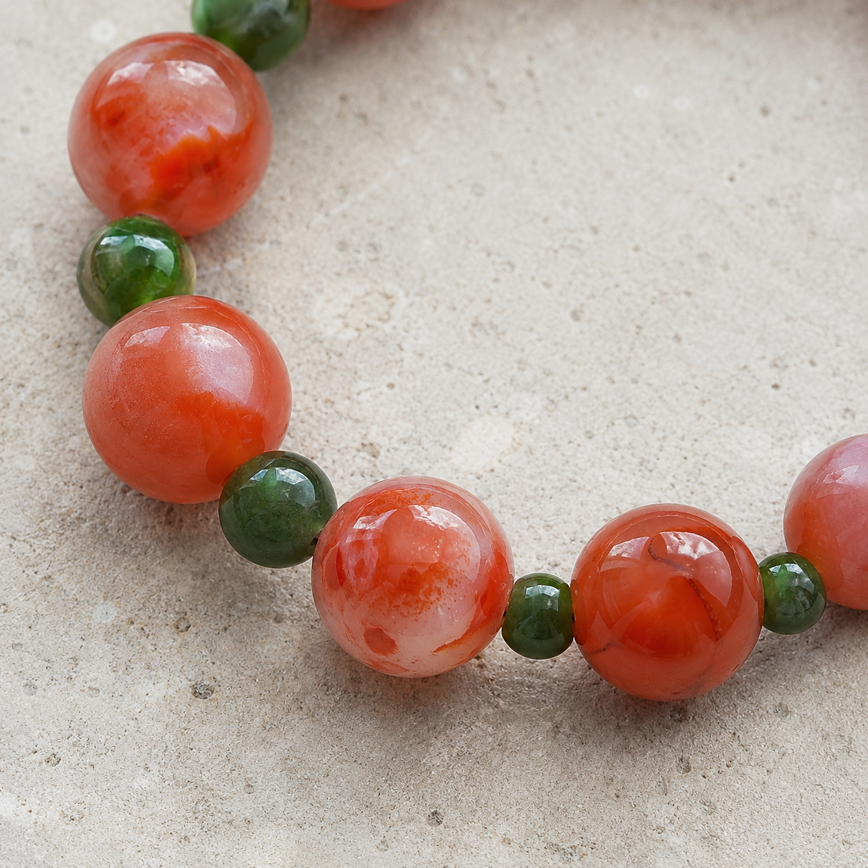 天然南红玛瑙碧玉混串手链｜02 珠子特寫