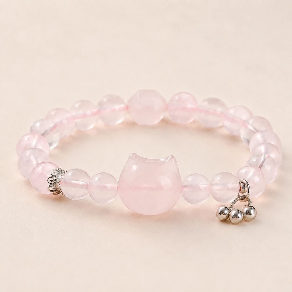 天然莫桑星光粉晶猫头手链｜01 商品主圖