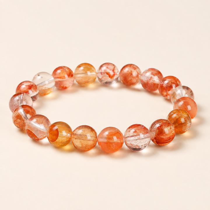 5A天然紅膠花水晶手鏈｜紅色花團內含物圓珠水晶手串｜01 商品主圖